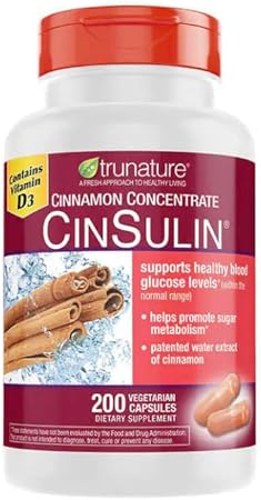 Generic - Tru-Nature Cinsulin Concentrado de Canela 500mg, 200 Cápsulas Vegetarianas, 3 Meses de Fornecimento