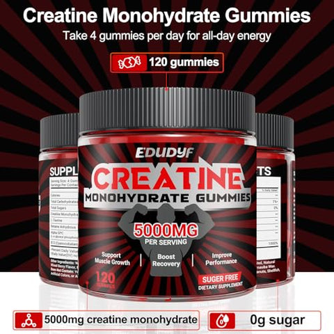 EDUDYF - Gummies de Creatina Monohidratada, 5000mg de Creatina Gummies Sem Açúcar para Homens – Marca de Produto