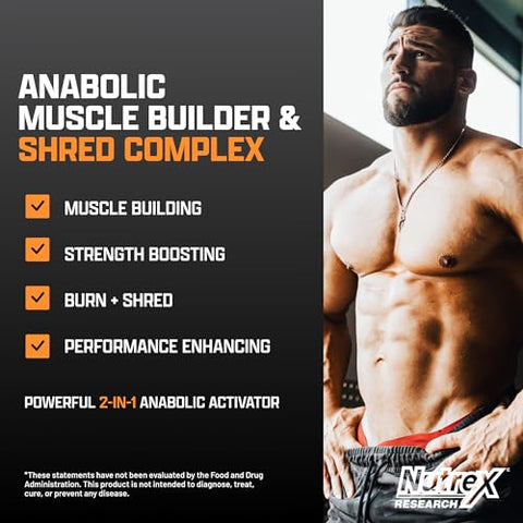 Anabol Ripped – Construtor Muscular Anabólico para Homens, Suplemento 2 em 1 para Ganho de Massa Muscular e Definição, (60 Cápsulas) - Nutrex Research