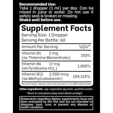 Think Above - B1 B6 B12 Gotas Líquidas de Vitaminas – Suporte para Nervos, Energia e Cérebro – Sabor Frutado – Metilcobalamina, Tiamina, Piridoxina – Suprimento de 60 Dias – 60 ml – para Homens e Mulheres