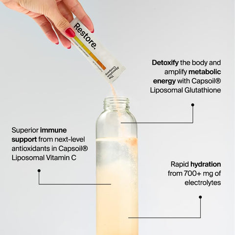 The Absorption Company - Restaurador de Energia – Limonada de Manga – 700mg de Pó de Eletrólitos para Hidratação Pós-Treino ou Manhãs Agitadas, Reforço Imunológico com Vitamina C Lipossomal – Marca Restore