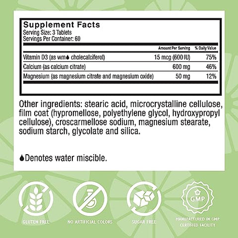Celebrate Bariatric Supplements - Celebrate Vitamins – Comprimido não mastigável de Citrato de Cálcio Plus com Vitamina D3 e Magnésio, 1200mg, Sem Açúcar