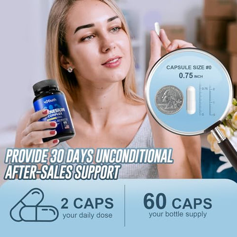 VIYOUTH - Magnésio Glicinato Suplemento, Complexo Avançado de Magnésio 7 com Citrato Malato Quelato Taurato Orotato Aspartato, Cápsulas de Magnésio com Zinco, Vitamina D3