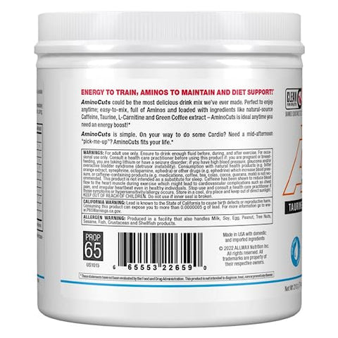 AMINOCUTS (ACUTS) – Bebida Energética Amino-Carregada com Taurina, L-Carnitina, Extrato de Café Verde, Sabor Framboesa Azul, 36 Porções - ALLMAX Nutrition