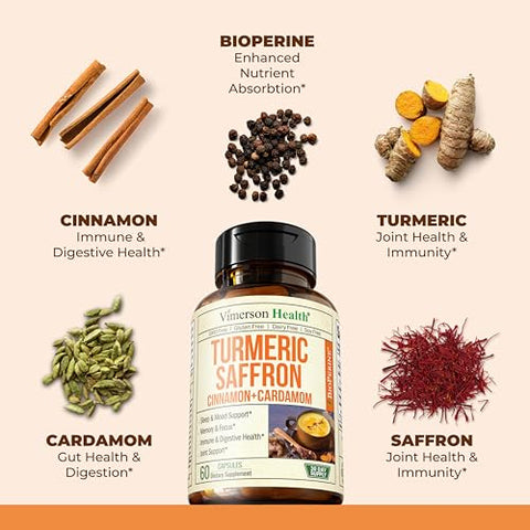 Vimerson Health - Suplemento de Açafrão-da-terra com Canela – Potencialize sua saúde com a marca Turmeric Saffron