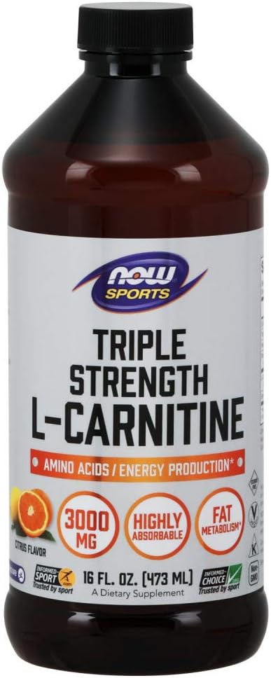 NOW Foods - NOW Sports Nutrition L-Carnitine Líquido, Triplo Forte 3000 mg, Sabor Cítrico, 473 ml