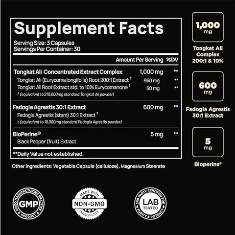 TERRA ELMNT - Tongkat Ali 200x Força 228.000mg p/ Homens c/ Extrato de Fadogia Agrestis 30x – 10% Eurycomanone – Potência Máxima Longjack Fadogia Agrestis Tongkat Ali – Crescimento Muscular