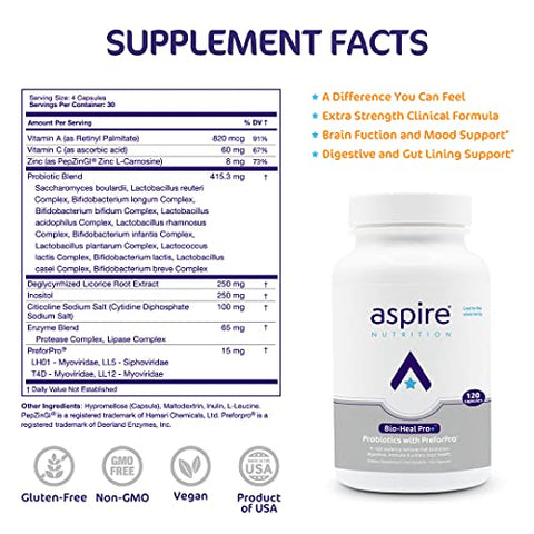 Aspire Nutrition - Bio-Heal Pro Probiótico 6 em 1 Cápsulas para Mulheres, Homens e Crianças, Restaura o Equilíbrio Digestivo Natural para a Saúde do Intestino e do Cólon, Detox Reforça a Defesa Imunológica e Reduz