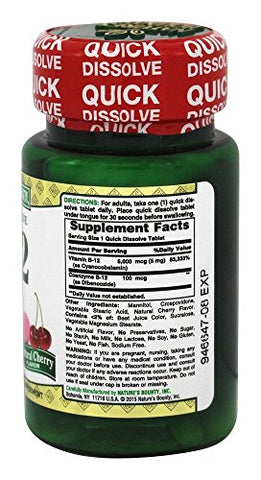 Nature's Bounty - Nature’s Bounty B-12 5000 mcg – Suplemento de Dissolução Rápida Sabor Natural de Cereja – 40 Comprimidos, Embalagem com 2 – Marca Nature’s Bounty