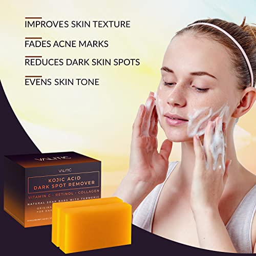 Sabonete Clareador de Manchas Escuras com Ácido Kójico, Vitamina C, Retinol, Colágeno, Cúrcuma – Complexo Japonês Original Infundido com Ácido Hialurônico, Vitamina E, Manteiga de Karité – 100g - VALITIC