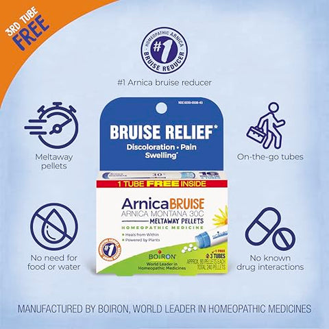 Arnica Bruise – Arnica Montana 30c para Alívio de Dor, Inchaço e Descoloração de Hematomas – 3 Unidades (240 Pellets) - Boiron