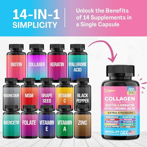 Colágeno em Cápsulas Peptídeos Tipos I, II, III, V – 100g - Zoyava