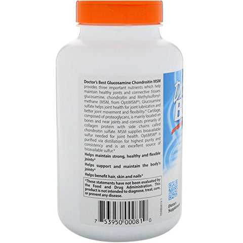 Doctor's BEST - Doctor’s Best, Glucosamina Condroitina MSM com OptiMSM, 240 Cápsulas Vegetais – Embalagem com 3 Unidades