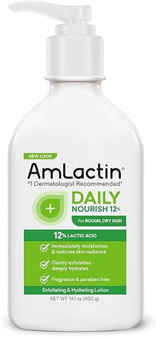 Daily Nourish 12%% – Loção Corporal 14.1 oz com 12%% de Ácido Lático – Esfoliante e Hidratante para Pele Seca (Embalagem Pode Variar) - AmLactin
