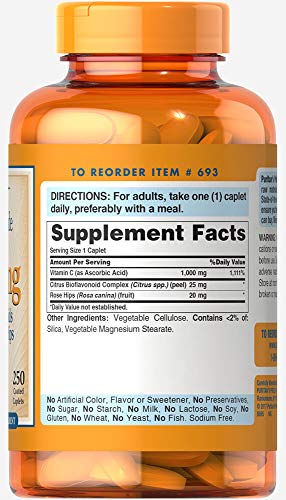 Puritan's Pride - Puritan’s Pride 1000 mg com Bioflavonoides Rose Hips – Suporte ao Sistema Imunológico, Vitamina C, Sem Sabor, 250 Comprimidos