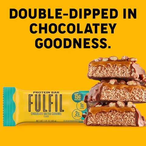 Barras de Proteína, Nova Receita Chocolate Caramelo Salgado, 15g Proteína, Itens Essenciais para a Despensa, 12 Unidades, Embalagem Pode Variar - FULFIL