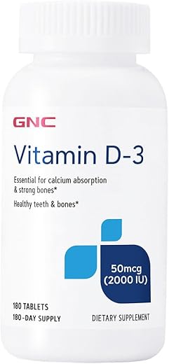 Vitamina D-3 50mcg, 180 Comprimidos, Suporte para Ossos e Dentes Saudáveis - GNC