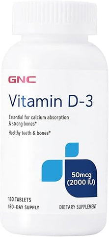 Vitamina D-3 50mcg, 180 Comprimidos, Suporte para Ossos e Dentes Saudáveis - GNC