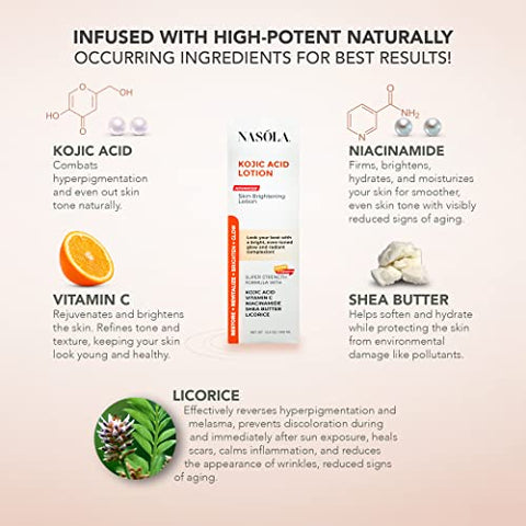 Nasola - Loção Natural de Ácido Kójico para Clareamento da Pele do Rosto : Kojic Acid Lotion