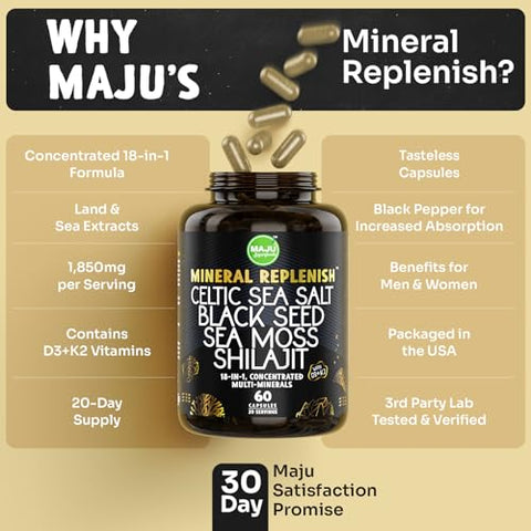 Maju Superfoods - MAJU 18-em-1 Semente Preta, Shilajit, Musgo do Mar, Sal Marinho Celta D3 – 100% Natural e Potente