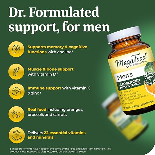 Multivitamínico Avançado para Homens – Fórmula Médica – Colina, Vitamina B12, Vitamina D, Vitamina C – 60 cápsulas - MegaFood