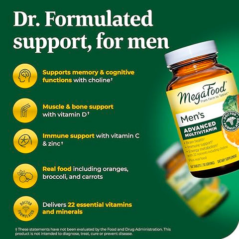 Multivitamínico Avançado para Homens – Fórmula Médica – Colina, Vitamina B12, Vitamina D, Vitamina C – 60 cápsulas - MegaFood