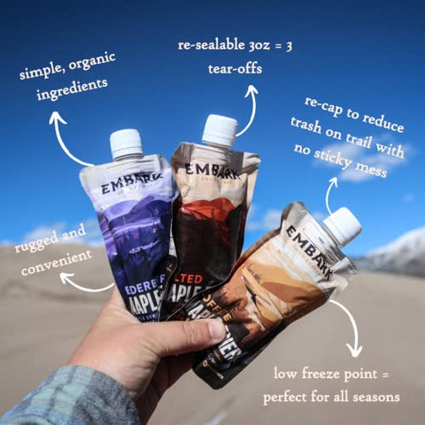 Embalagem com 6 Sachês de 90g de Gel Energético de Xarope de Bordo Embark, Nutrição Esportiva Natural Certificada Orgânica, Vegano, Sem Glúten, para Atletas e Aventureiros