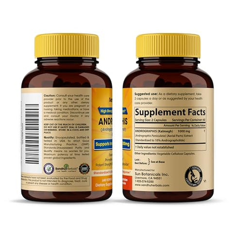 SANDHUHERBALS - Sandhu Herbals Andrographis Paniculata Kalmegh | Suporte à Saúde Imunológica e Hepática | 120 Cápsulas Vegetarianas, 2 Meses de Suprimento | Complexo Herbal Ayurvédico Vegetariano