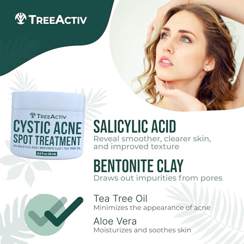 Tratamento para Acne Cística TreeActiv – Ácido Salicílico, Creme para Acne Facial, Tratamento para Acne Hormonal, Creme para Acne Facial e Corporal, Tratamento para Manchas de Acne