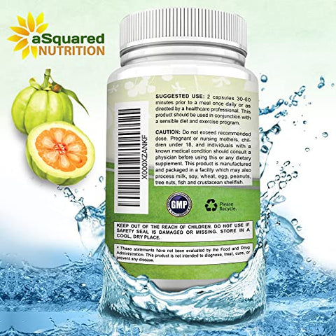aSquared Nutrition - Extrato de Garcinia Cambogia Pura 100%% – 120 Cápsulas, Alta Potência de HCA, Pílulas Naturais para Perda de Peso XT, Melhor Queimador de Gordura Extremo Slim