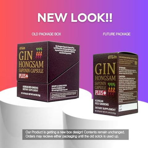 BTGIN - Gin HONGSAM – Ginseng Vermelho Coreano 60 Cápsulas – Suplemento Premium Anti Aging – Energia | Imunidade | Memória para Mulheres e Homens 100%% Ginseng Vermelho