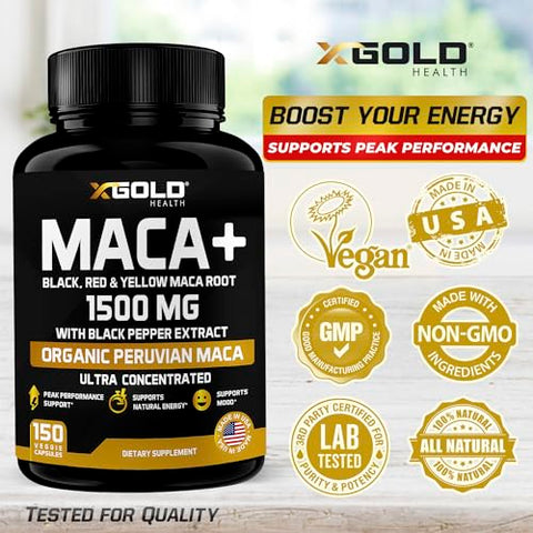 X Gold Health - X Gold Saúde Cápsulas de Pó de Raiz de Maca Orgânica 1500mg com Preto | Vermelho | 100g