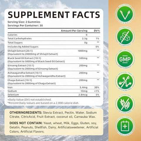 MEENCCD - Shilajit Gummies 1000mg: Gomas de Shilajit Puro do Himalaia para Homens – 60g