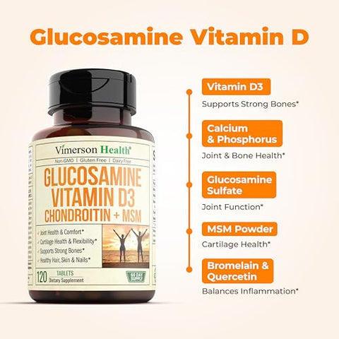 Vimerson Health - Glucosamina Condroitina com Vitamina D3, Boswellia e MSM – Fórmula Completa para Saúde das Articulações