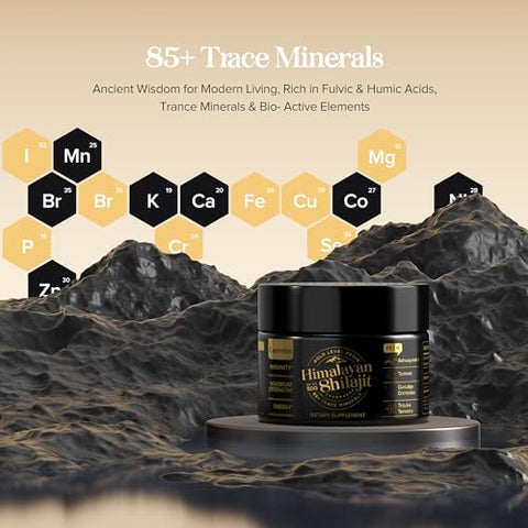 Laurenza - Shilajit Puro Orgânico do Himalaia, Resina 50g, Alta Potência 800mg, Grau A Dourado, 85 Minerais Traços