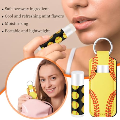 Conjunto de 18 Batons e Porta-Batom Hidratante em Chaveiros – Presente para Equipe de Adolescentes, Meninas e Meninos – Festa Esportiva (Softball) - Swiffen