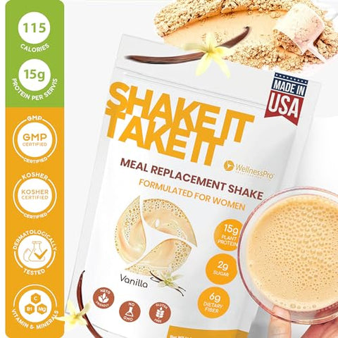 Shake Substituto de Refeição para Mulheres com Sabor de Baunilha, 15g de Proteína Vegetal em Pó, Kosher, Amigável ao Keto, Não-OGM, 500ml - HARMONIFY