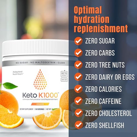 Keto K1000 Pó de Eletrólitos | Laranja | Bebida Hidratante em Pó | Aumente a Energia | 1000mg de Potássio | 30 Porções - Hi-Lyte