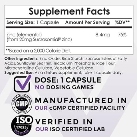 Cápsulas de MicroZinc | 20mg | Suplemento de Zinco Otimizado | 90 Unidades - Nootropics Depot