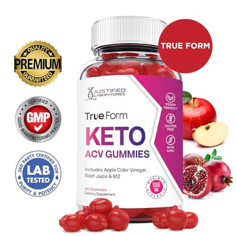 Gummies True Form Keto ACV 1000MG Vegan Non GMO com Suco de Romã Beterraba B12 300 Gummys - Justified Laboratories