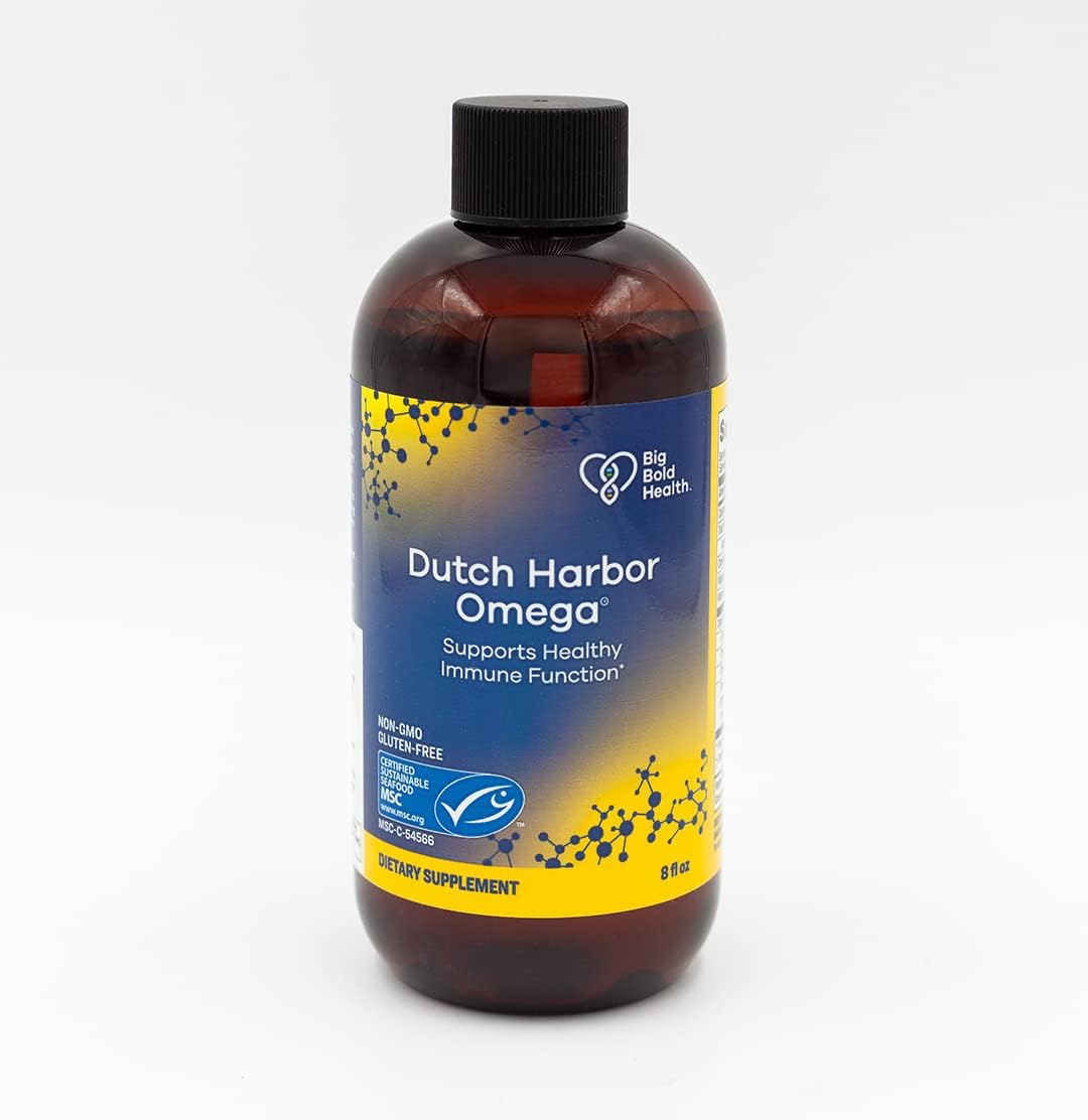 BIG BOLD HEALTH - Dutch Harbor Omega™ | Óleo de Peixe Líquido Ômega 3 | 240 ml, 50 Porções, Sabor Natural de Limão | Óleo de Fígado de Bacalhau Selvagem do Alasca | Inclui Ácidos Graxos Ômega-3