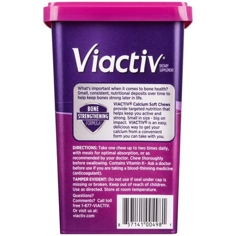 Cálcio + D, Soft Chews, Caramelo – 100 unidades, Pacote com 5 – Comprimidos mastigáveis macios para fortalecer ossos e dentes - Viactiv