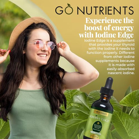 Suplemento Orgânico de Iodo Nascente Iodine Edge Avançado em Gotas para Suporte da Tireoide, Energia Aumentada e Função Cognitiva - Go Nutrients