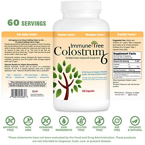 Immune-Tree - Colostrum6: Certificado 6 Horas, 180 Cápsulas, 500mg