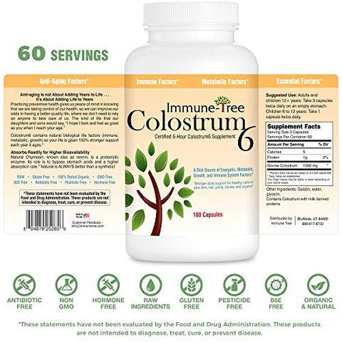 Immune-Tree - Colostrum6: Certificado 6 Horas, 180 Cápsulas, 500mg