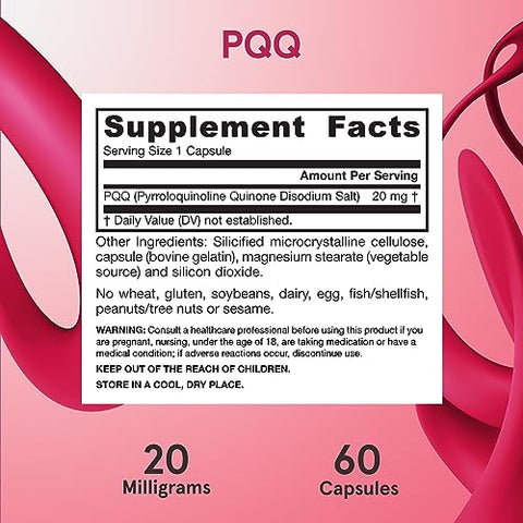 PQQ 20 mg – Suporte para Coração, Cérebro e Metabolismo – 60 Cápsulas Vegetarianas – Fórmula de 60 Dias - Jarrow Formulas