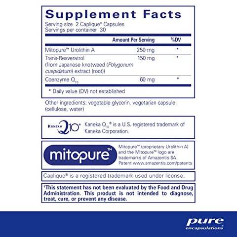 Renual | Suplemento Urolitina A | Suporte para Função Muscular, Produção de Energia Celular, Saúde Mitocondrial e Envelhecimento Saudável* | 60 Cápsulas Caplique - Pure Encapsulations