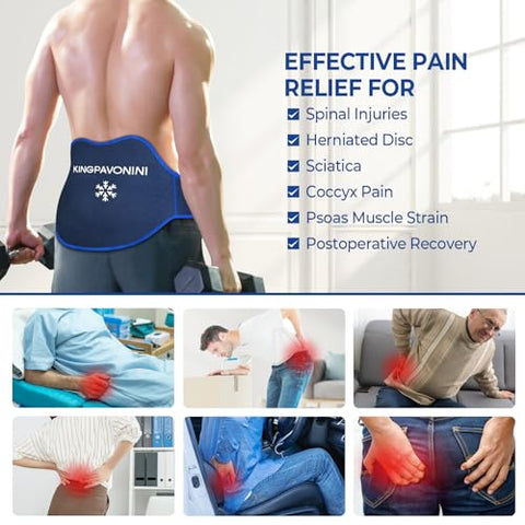 Gelo Pack Extra Grande para Alívio da Dor nas Costas com Faixa de Extensão, 2 Pacotes Reutilizáveis de Gel para as Costas Inferiores para Cirurgia Lombar, Ciática, Hérnia de Disco, Cóccix – [Brand Name] - KingPavonini