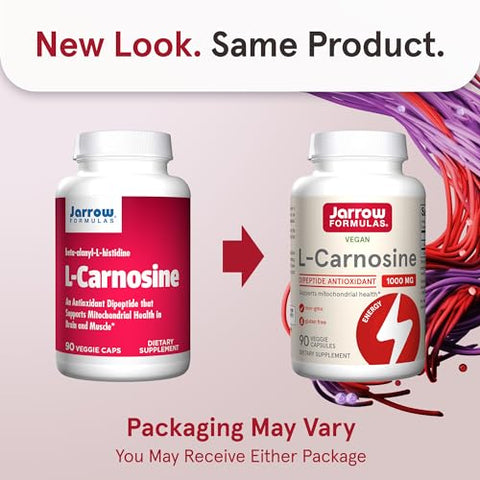 L-Carnosine 1000 mg – Suporte Antioxidante para Saúde Mitocondrial – 90 Cápsulas Vegetarianas - Jarrow Formulas