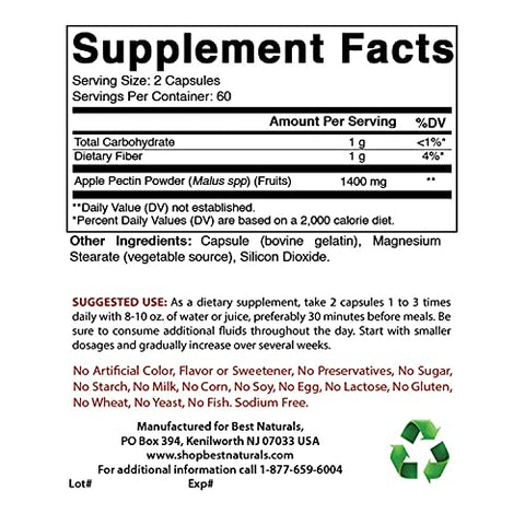 Apple Pectin 700 mg – Fibra Alimentar – Suporte Intestinal – 120 Cápsulas (Pack de 2) - Best Naturals